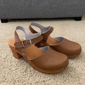 Wooden brown clogs size US 10/ EU 40